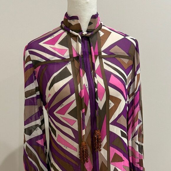 Vintage Emilio Pucci  100% Silk Midi Geometric Patterned Dress  Size 8 - Picture 2 of 9